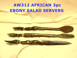 AW312 ORIGINAL AFRICAN 3 PIECE SALAD SERVERS (EBONY)           