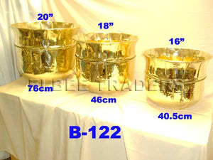 B 122 SO  BRASS PLANTERS HAMMERED  SET OF 3        