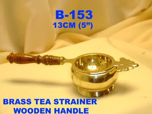 B153 BRASS TEA STRAINER WITH WOODEN HANDLE