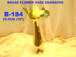 B 182 BRASS FLOWER VASE ENGRAVED 6"        