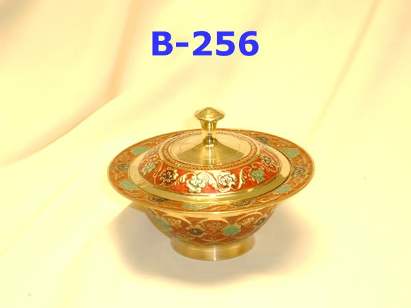 B 256 BRASS ENAMELLED POWDER POT