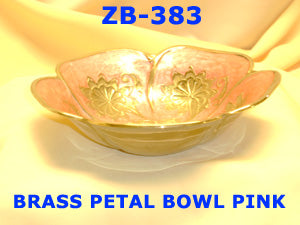 B 382 BRASS HAND PAINTED ENAMEL PETAL BOWL PINK 5"       