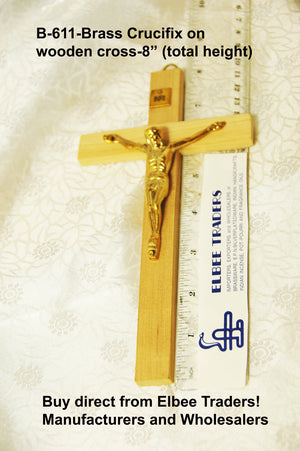 B 611 Braas Crucifix on wooden hanger base 8"          