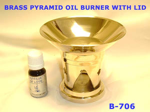 B 706 BRASS PYRAMID OIL BURNER WITH LID         