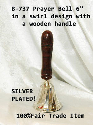 B 737 SILVER PLATED SWIRL  MANTRA PRAYER BELL 6"       