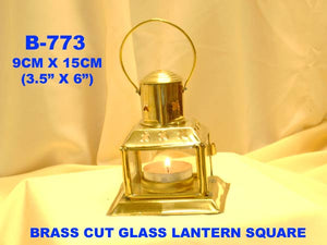 B 773 BRASS CUT GLASS LANTERN SQUARE         