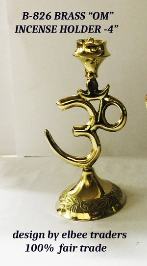 B 826 BRASS "OM"INCENSE HOLDER 4"        