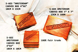S 604 WOODEN BOX CARVED WITH AMSTERDAM ON TOP 5X7        