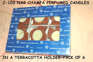 J 103 NAGCHAMPA PERFUMED T LITES TERRACOTTA HOLDER        