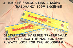 J 105 SATYA RAJDHANI INCENSE 30GM BY NAG          