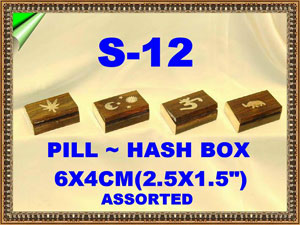 S 12A PILL BOX BRASS INLAID ASSORTED         