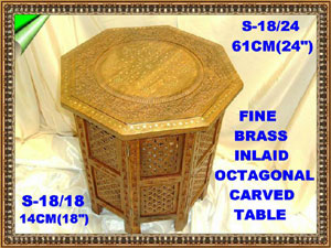 S 18/18A WOODEN FINE BRASS INLAID OCTAGONAL CARVED TABLE         