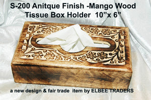 S 200 HAND CARVED MANGO ANTIQUE LOOK TISSUE BOX         