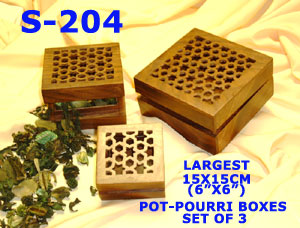 S 204 WOODEN LARGEST POT POURRI BOXES SET OF 3        