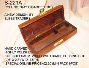 S 231A WOOD (PLAIN TOP)CIGARETTE ROLLING TRAY BOX 6"X2.5"        
