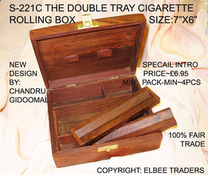 S 211C TWIN TRAY CIGARETTE ROLLING BOX(L BCARVED AMSTERDAM TOP)        