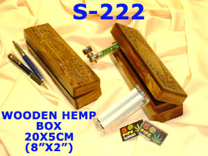 S 222 WOODEN HEMP/PENCIL BOX BRASS INLAID         