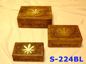 S 224BL BRASS INLAID HEMP BOXES SET OF 3          
