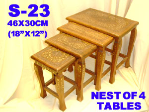 S 23 WOODEN BRASS INLAID NEST OF 4 TABLES         