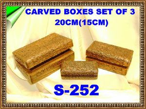 S 252 WOODEN BOX  FULLY CARVED SET OF 3         