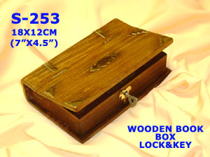 S 253 WOODEN BOOK BOX LOCK AND KEY         