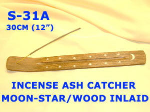 S 31A INCENSE ASH CATCHER MOON/STAR WOODEN INLAID         
