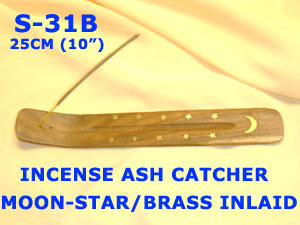 S 31B B  INCENSE ASH CATCHER MOON/STAR BRASS INLAID        