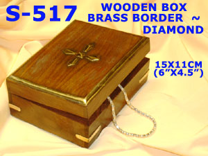 S 517 WOODEN BOX BRASS BORDER AND DIAMOND INLAID         