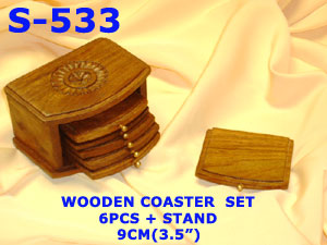 S 533 WOODEN COASTER SET 6 PIECES AND STAND         