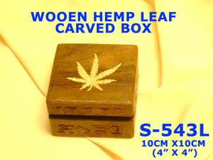 S 543L  WOODEN HEMP BOX CARVED (4" X 4")        