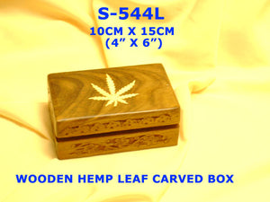 S 544L WOODEN HEMP LEAF CARVED BOX          