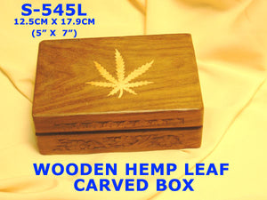 S 545L WOODEN HEMP LEAF CARVED BOX (5" X 7")         