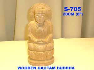 S 705 WOODEN GUATAM BUDDHA  (8"         