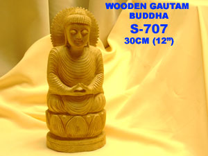 S 707 WOODEN GUATAM BUDDHA (12")          
