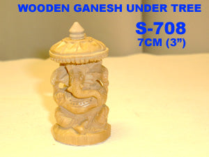 S 708 WOODEN HAND CARVED GANESH (3")         