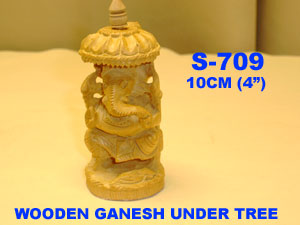 S 709 WOODEN HAND CARVED GANESH (4")          