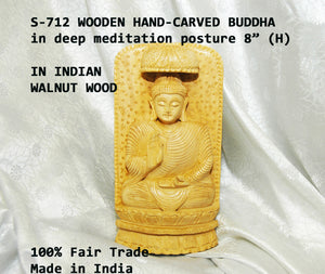 S 712 WOODEN TIBETIAN BUDDHA MEDITATING 20CM 8"      