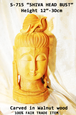 S 715 "SHIVA HEAD BUST " MASTERPIECE CARVING 12"        