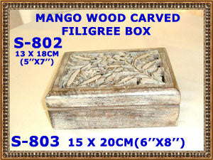 S 803 MANGO WOOD CARVED FILIGREE BOX   LARGE        