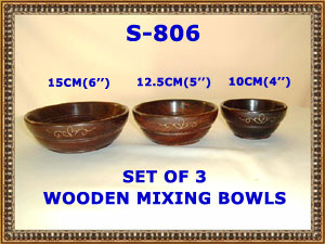 S 806 WOODEN MIXING BOWLS SET OF 3         