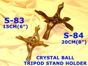 S 83 WOODEN CRYSTAL BALL TRIPOD STAND HOLDER (6")         