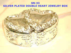 SN 33 SILVER PLATED DOUBLE HEART SHAPE JEWELRY BOX         