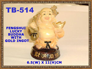 TB 514 FENGSHUI LUCKY BUDDHA WITH GOLD INGOT         
