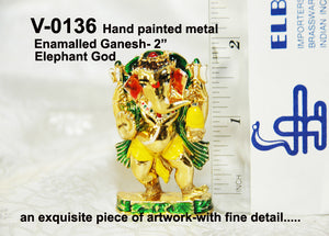 V 0136 ENAMELLED GANESH 2" HAND PAINTED       