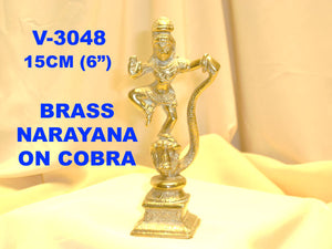 V 3048 BRASS NARAYANA ON COBRA DANCING SMALL         