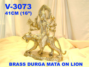 V 3073 BRASS DURGA MATA ON LION=          
