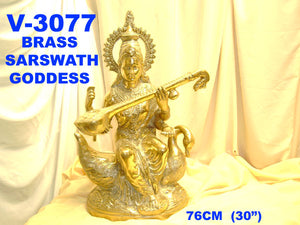 V 3077 BRASS SARSWATI GODDESS         