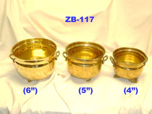 B 117 BRASS PLANTER FOOTED SET OF 3 (5",6".7")         