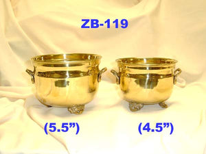 B 119 BRASS PLANTERS FOOTED SET OF 2 (4.5" , 5.5")         