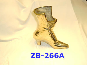 B 266A BRASS LADY BOOT FLOWER VASE         